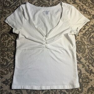 Brandy Melville Cream Ruched V-Neck Tee